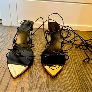 Schutz Ankle Wrap Kitten Heels with gold mirrored detailing. Size 9